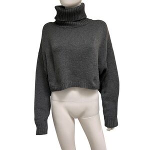 Lulu's Charcoal Cowl Neck Crop Top Sweater/ Size M/ Gray/ Long Sleeved